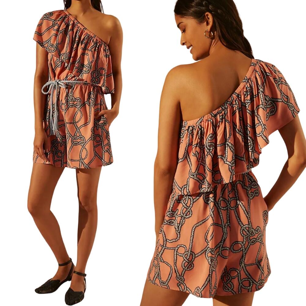 Anthropologie Corey Lynn Calter Romper Nautical Printed Belted Coral Womens XS
